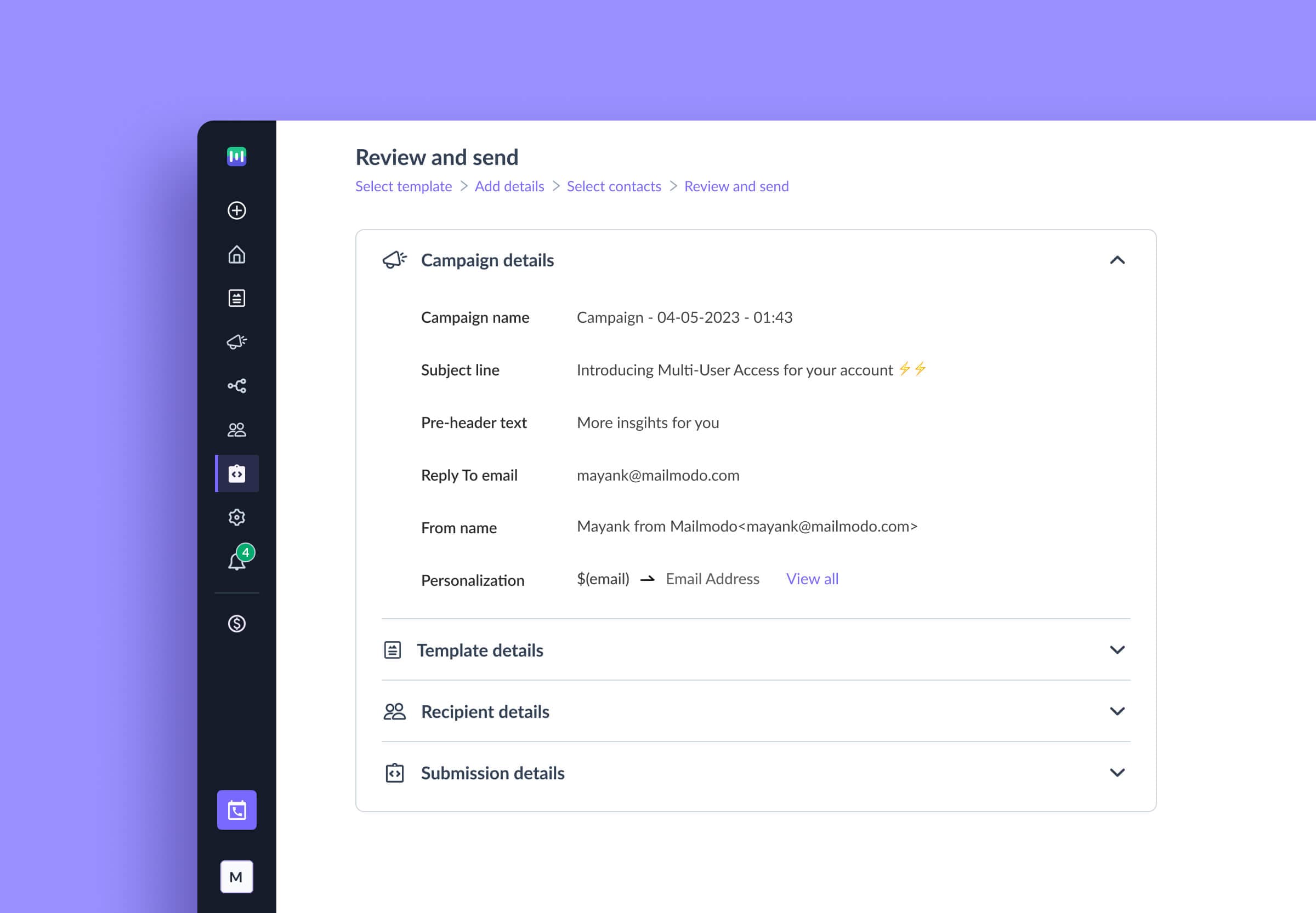 Redesigning the email review and send flow